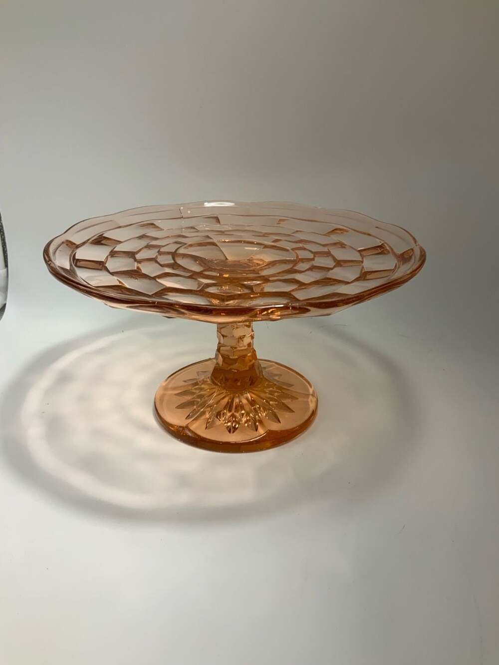 Vintage L.E. Smith Pink Depression Glass Trellis Pattern Pedestal Cake Stand